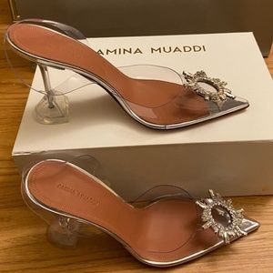 NIB Amina Muaddi Begum Glass PVC Slingback Pump 36